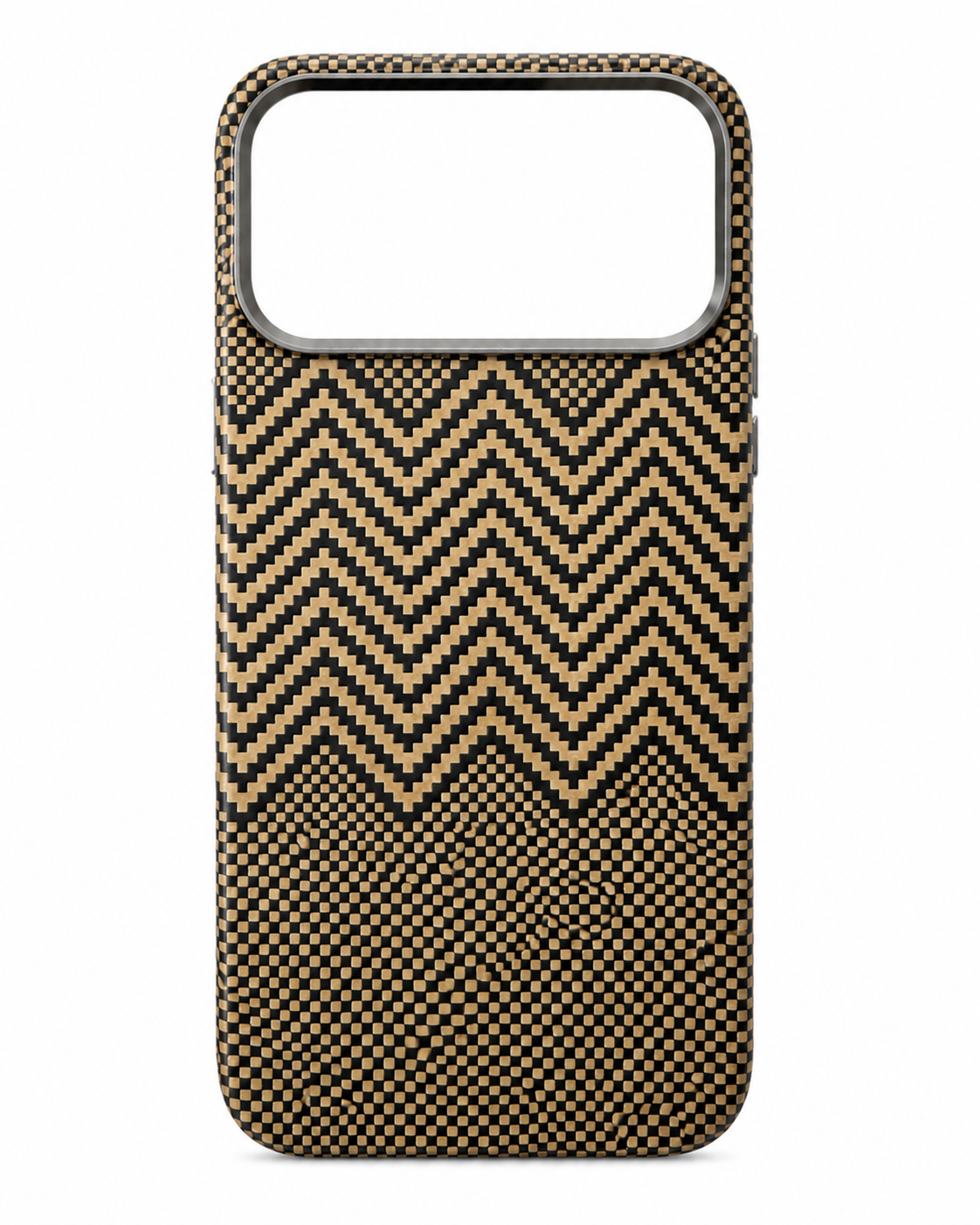 Aramid Fiber Woven Phone Case – Black & Gold (iPhone 17 Pro Max)